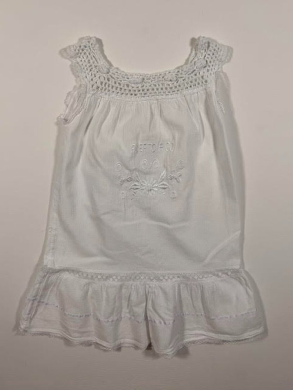 Vintage Puerto Rico Embroidered White Gauze Crochet Sundress Dress Small Girls 6